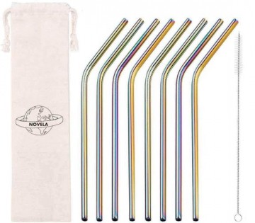 Rvs rietjes set regenboog